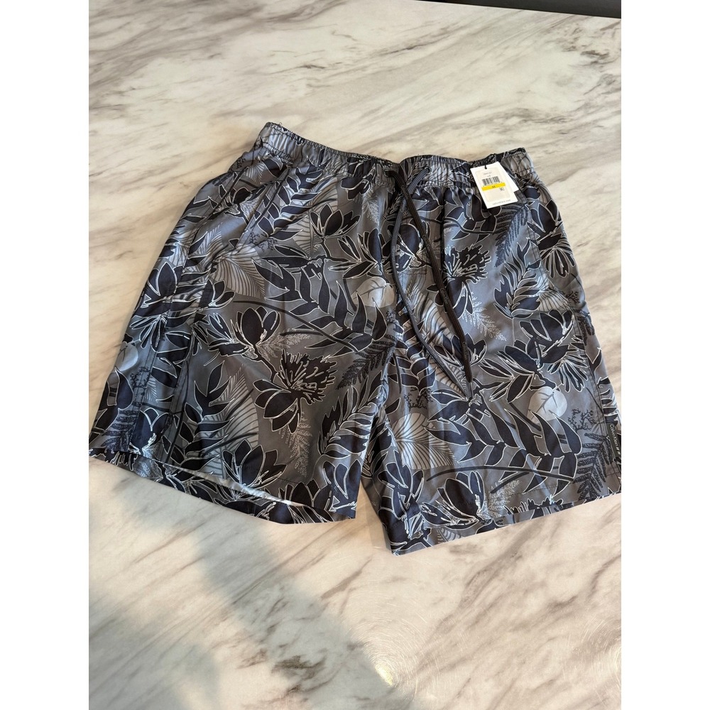Calvin Klein Mens Swim Trunks Grey Black Floral Quick Dry Medium NWT